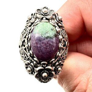 Signed DGS Turkey 925 Womens Ring Sterling Silver Ruby Zoisite Size 9 Designer
